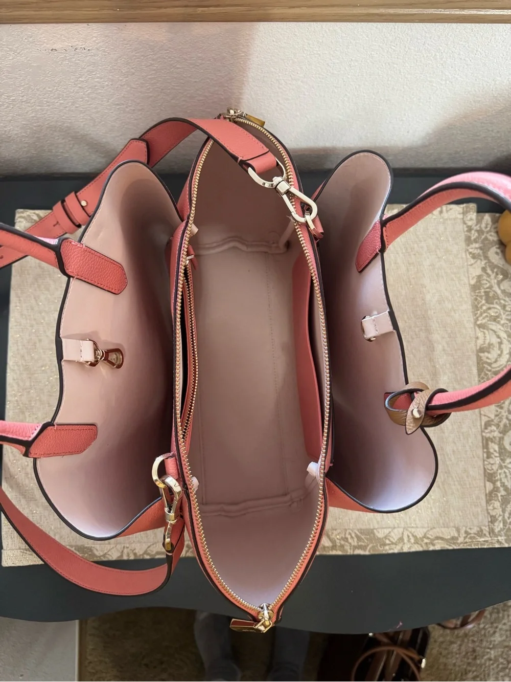 kate spade Coral-Peach Leather Satchel with Top Handles